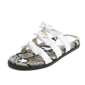 Summer Women Shoes Leather Woman Slippers Flat Heels Slingback Round Toe Leopard White Ladies Wedding Shoes Size 3-8