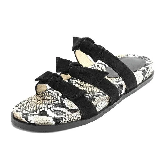 Summer Women Shoes Leather Woman Slippers Flat Heels Slingback Round Toe Leopard White Ladies Wedding Shoes Size 3-8