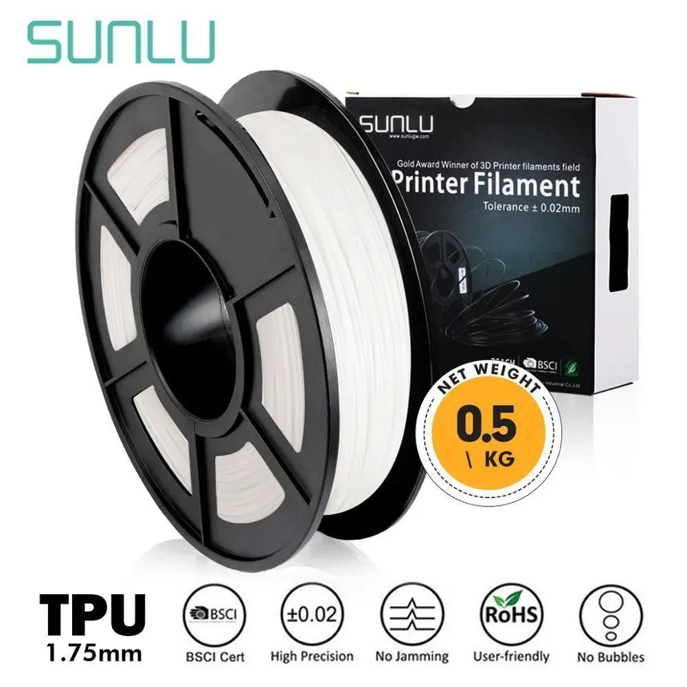 SUNLU TPU Flexible 3D Printer Filament: Make Bendy Models And Prints, 1.75mm 0.5kg/1.1lb Spool