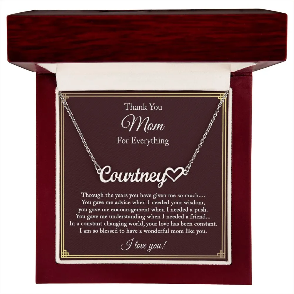 Thank You Mom Necklace, Custom Name Necklace for Mom, Mom Gift from Daughter, Mom Birthday Gift from Son