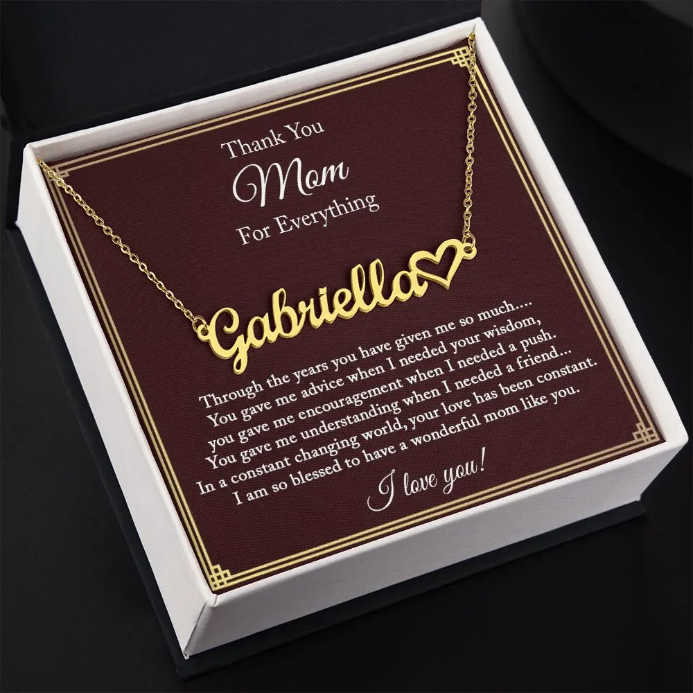Thank You Mom Necklace, Custom Name Necklace for Mom, Mom Gift from Daughter, Mom Birthday Gift from Son