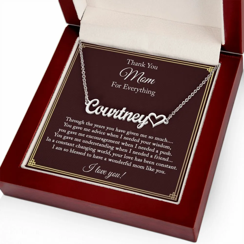 Thank You Mom Necklace, Custom Name Necklace for Mom, Mom Gift from Daughter, Mom Birthday Gift from Son