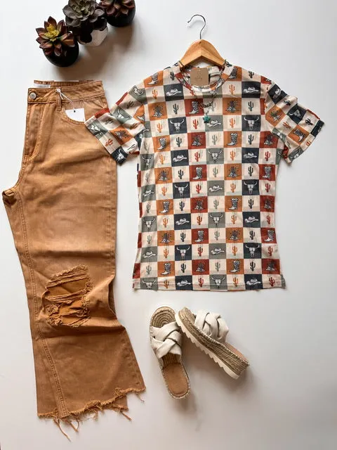 The Toledo Western Checker Mesh Top