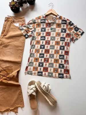 The Toledo Western Checker Mesh Top
