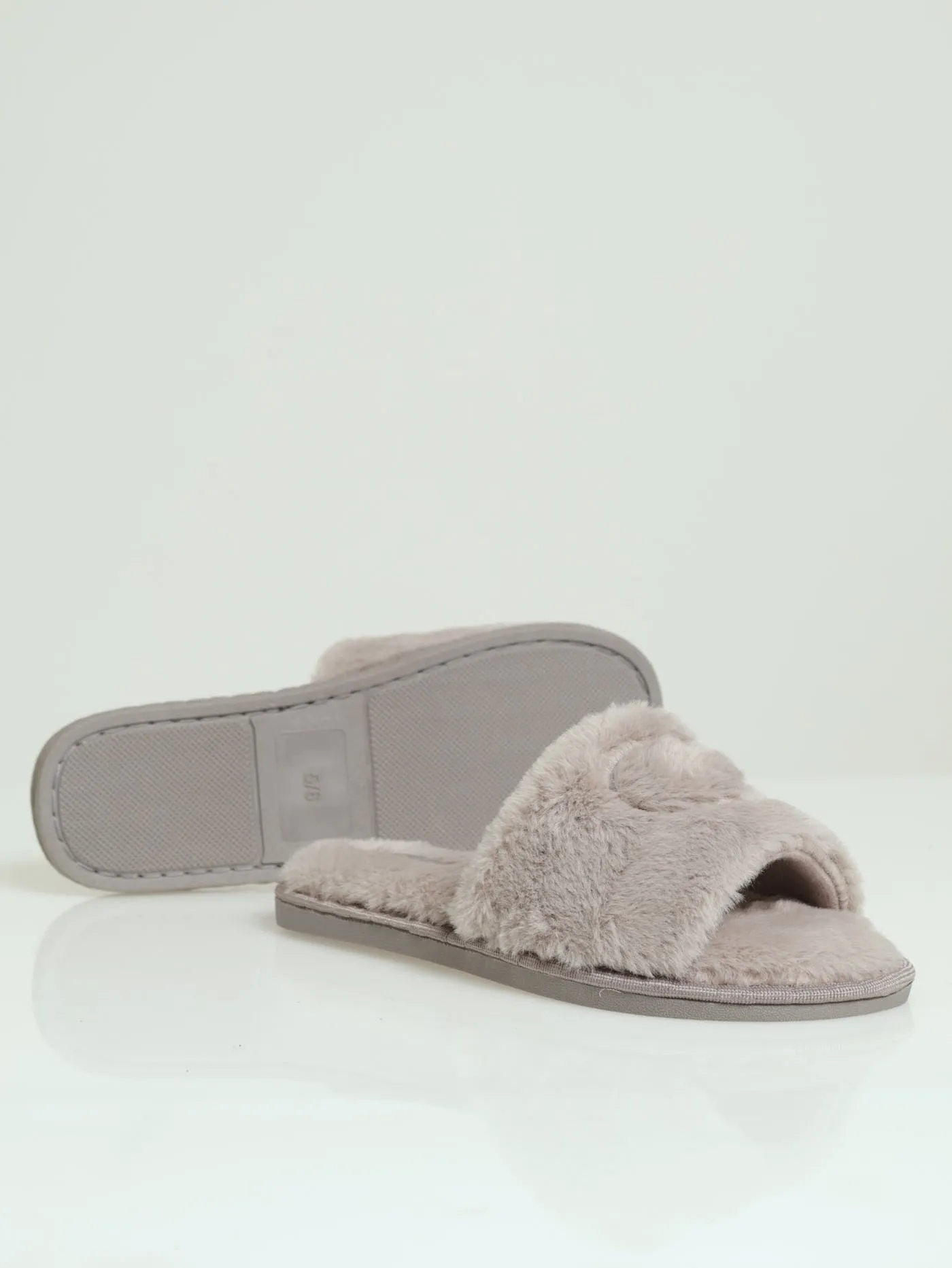 Thin Embroidered Heart Mule Slippers - Taupe