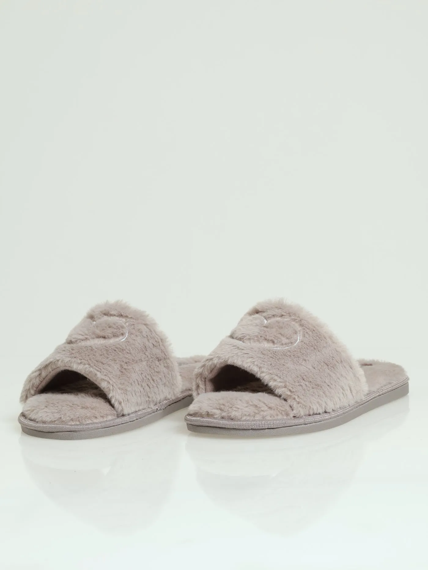 Thin Embroidered Heart Mule Slippers - Taupe