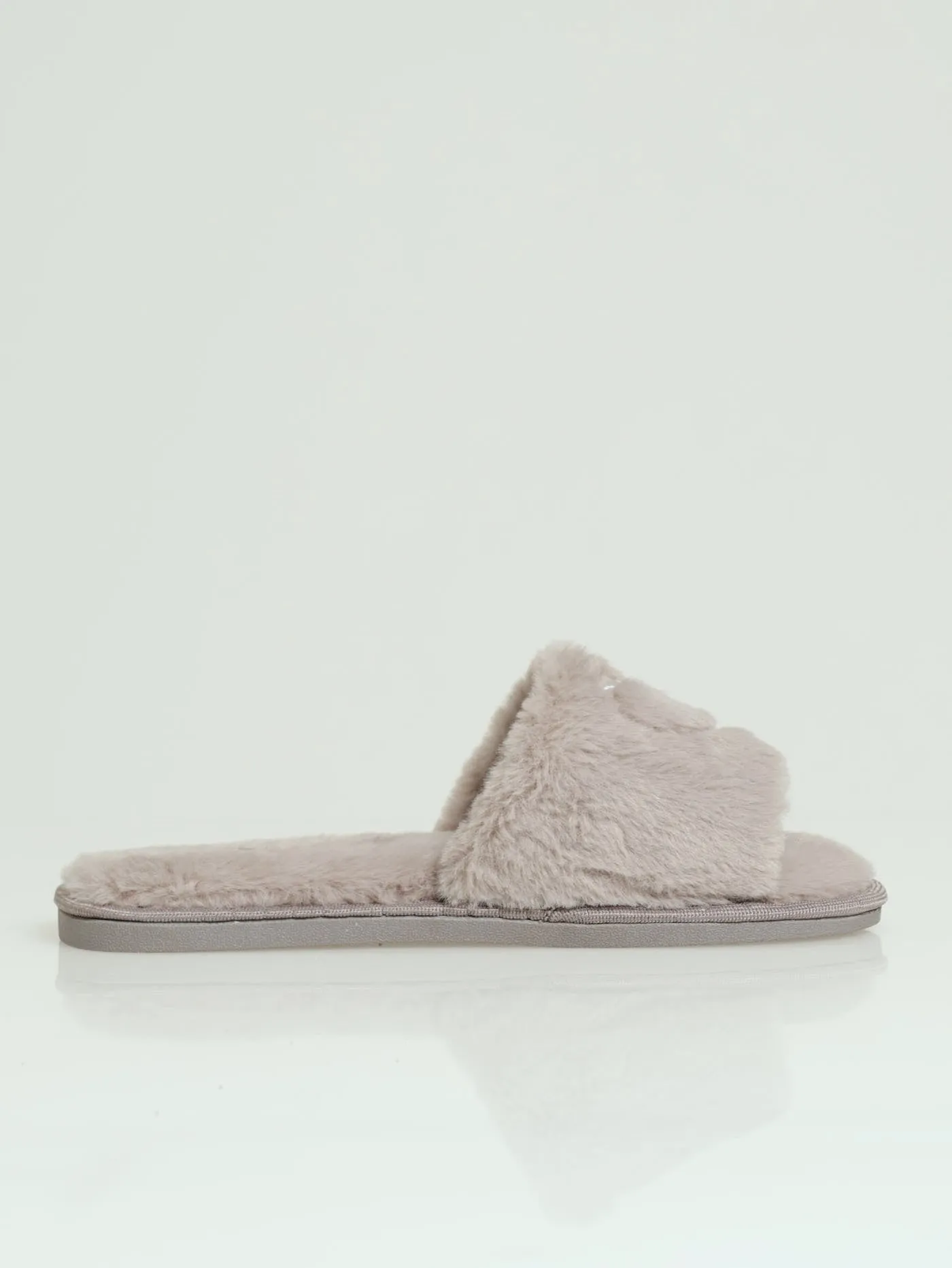 Thin Embroidered Heart Mule Slippers - Taupe