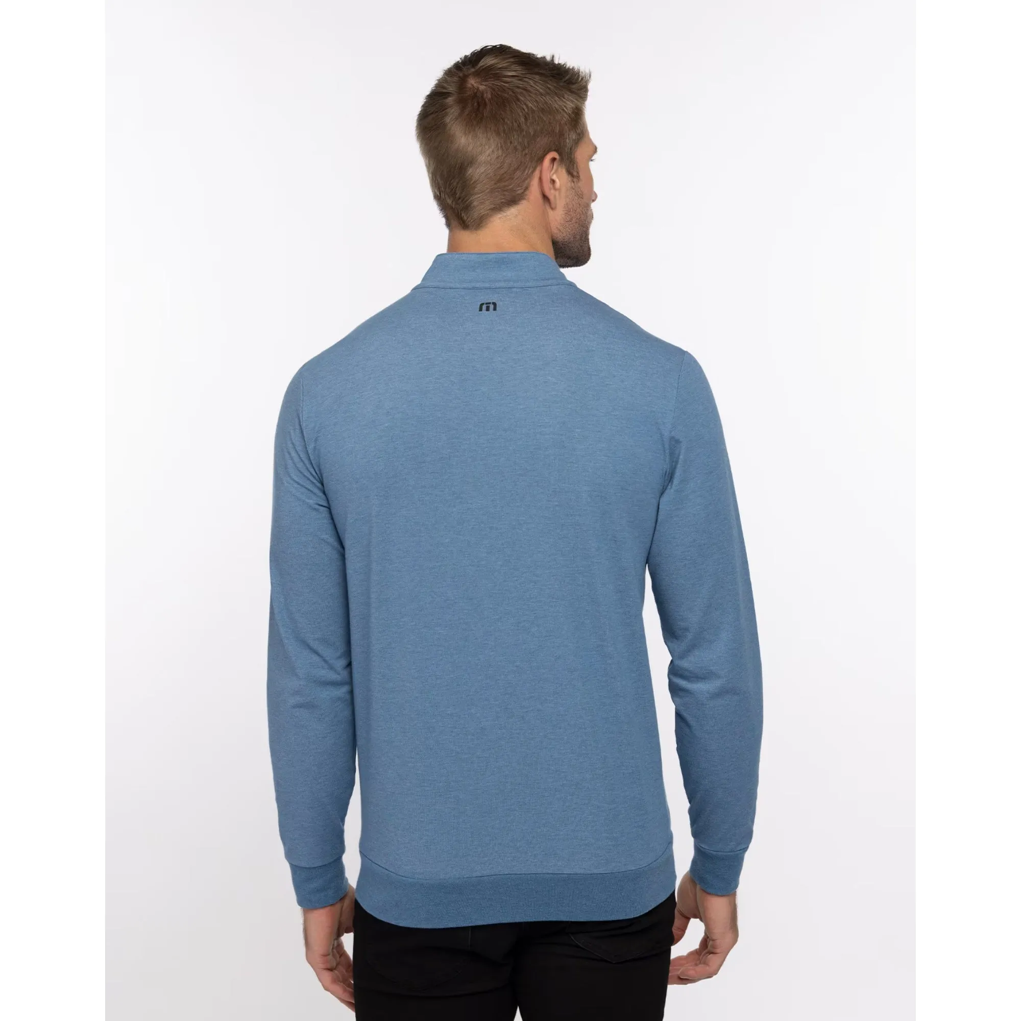 TRAVIS MATHEW MENS SPLASH OF COLOR QUARTER ZIP PULLOVER - HEATHER MID BLUE