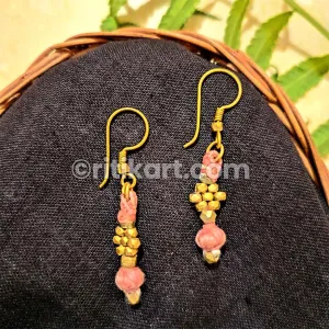 Tribal Jewelry - Brass Beads with Light Pink Thread Work Earrings