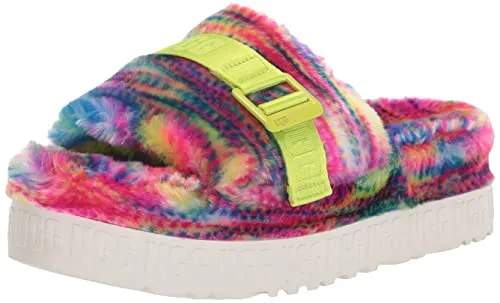 UGG Women's FLUFFITA Pixelate Slipper, White, 8