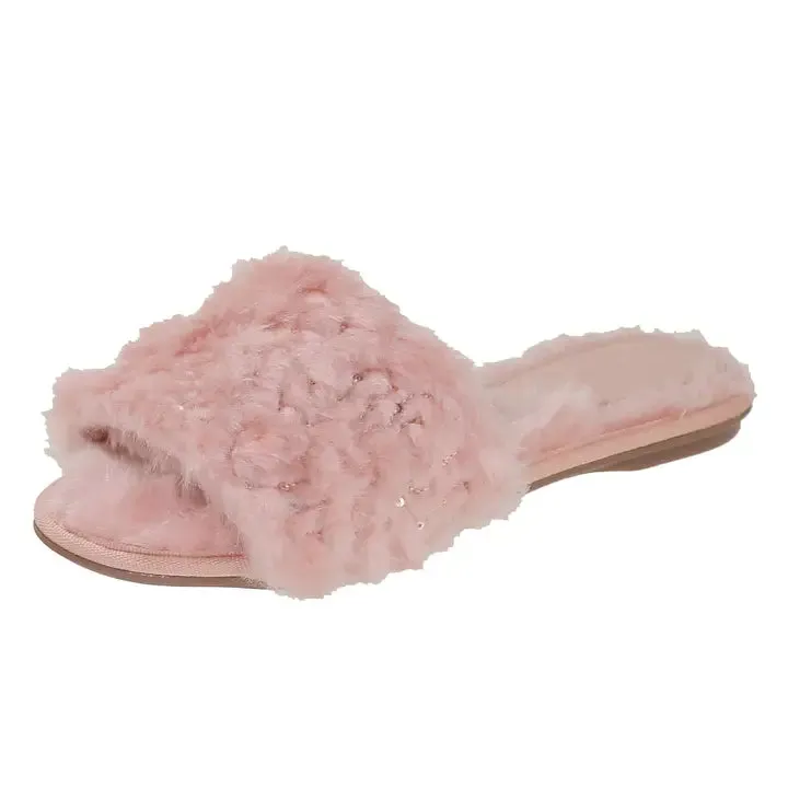 Valentina Belle Fluffy Sequin Slippers Rose | Rose