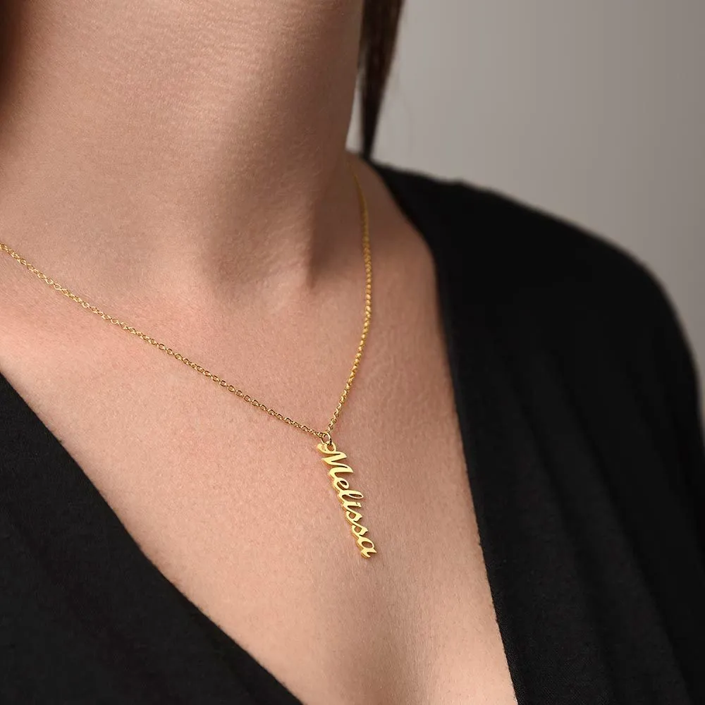Vertical custom heart name necklace