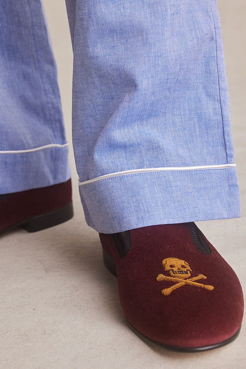 Wine Skull & Crossbones Velvet Slippers