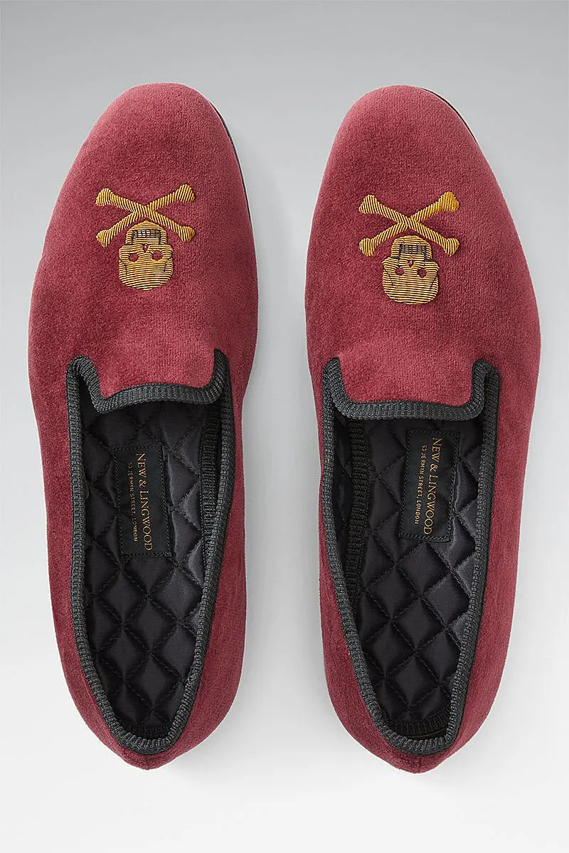 Wine Skull & Crossbones Velvet Slippers
