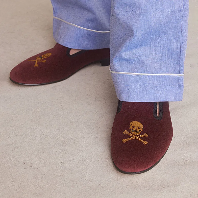Wine Skull & Crossbones Velvet Slippers