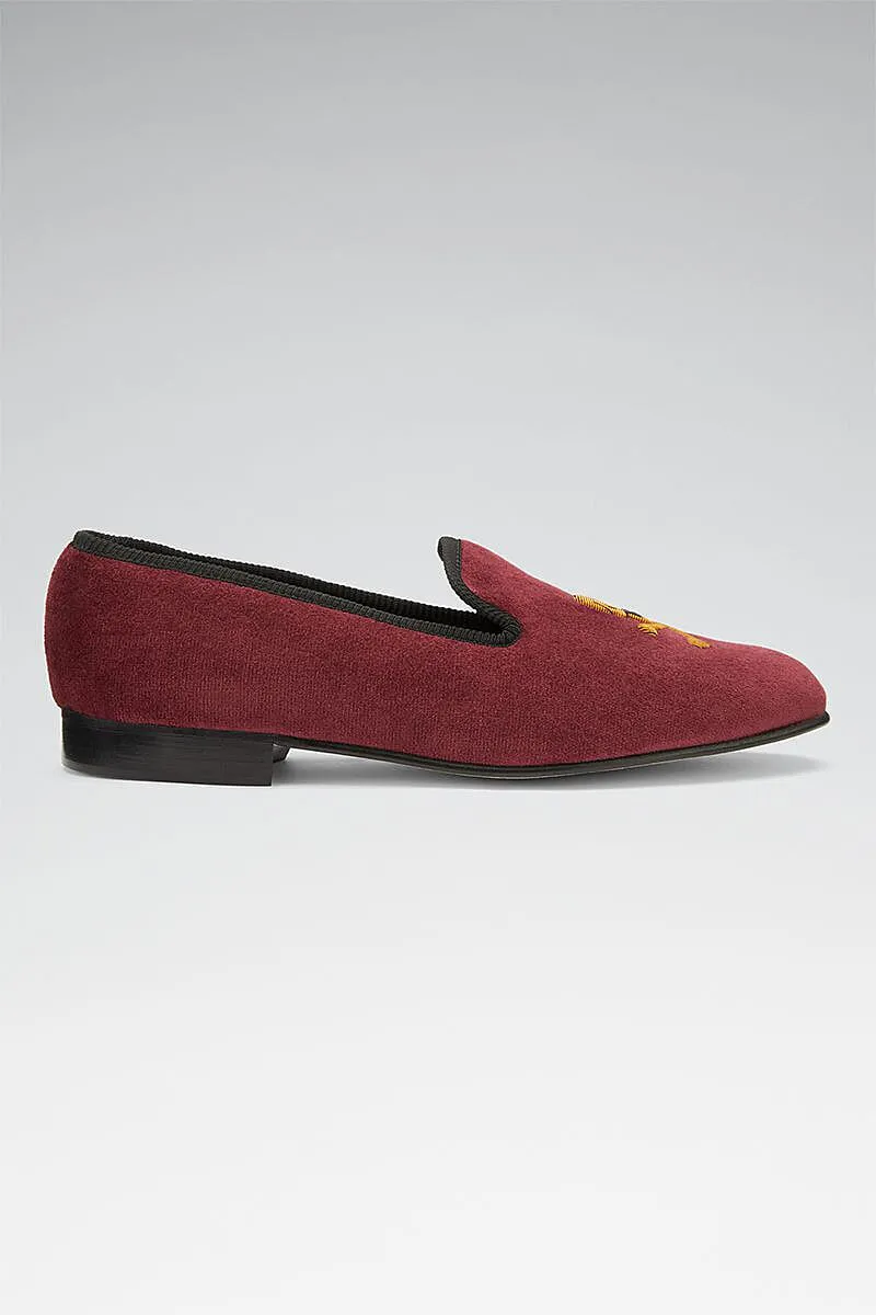 Wine Skull & Crossbones Velvet Slippers