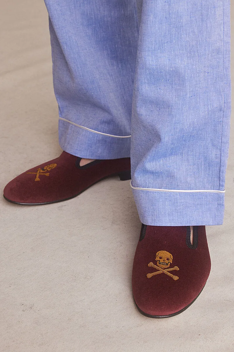 Wine Skull & Crossbones Velvet Slippers