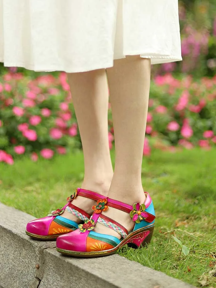 Women Bohemian Leather Printing Stitching Non-slip Breathable Sandals