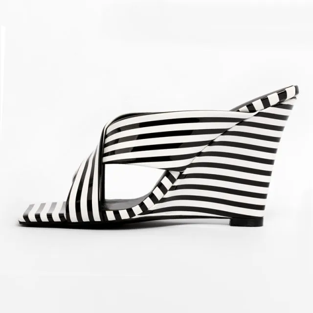 Women Shiny Leather Slippers Peep Toe Wedges Heels
