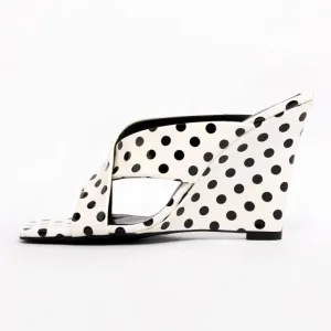 Women Shiny Leather Slippers Peep Toe Wedges Heels