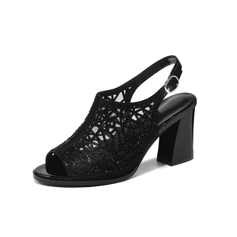 Women Shoes Summer Comforty Platform Sandals Sexy  Mesh Ventilation Piscine Mouth Shoes Elegant Pure Color Hight Heel Sandals