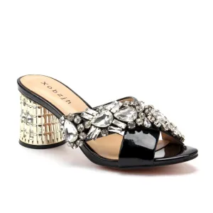 Women Shoes Summer luxury G Sandals Designer Handmade Rhinestone Sandals Black Leather block heel Slipper Shoes Woman