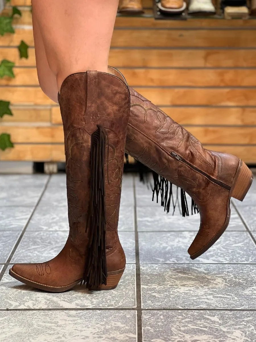 Women's Chunky Heel Large Size Long Tassel Boots