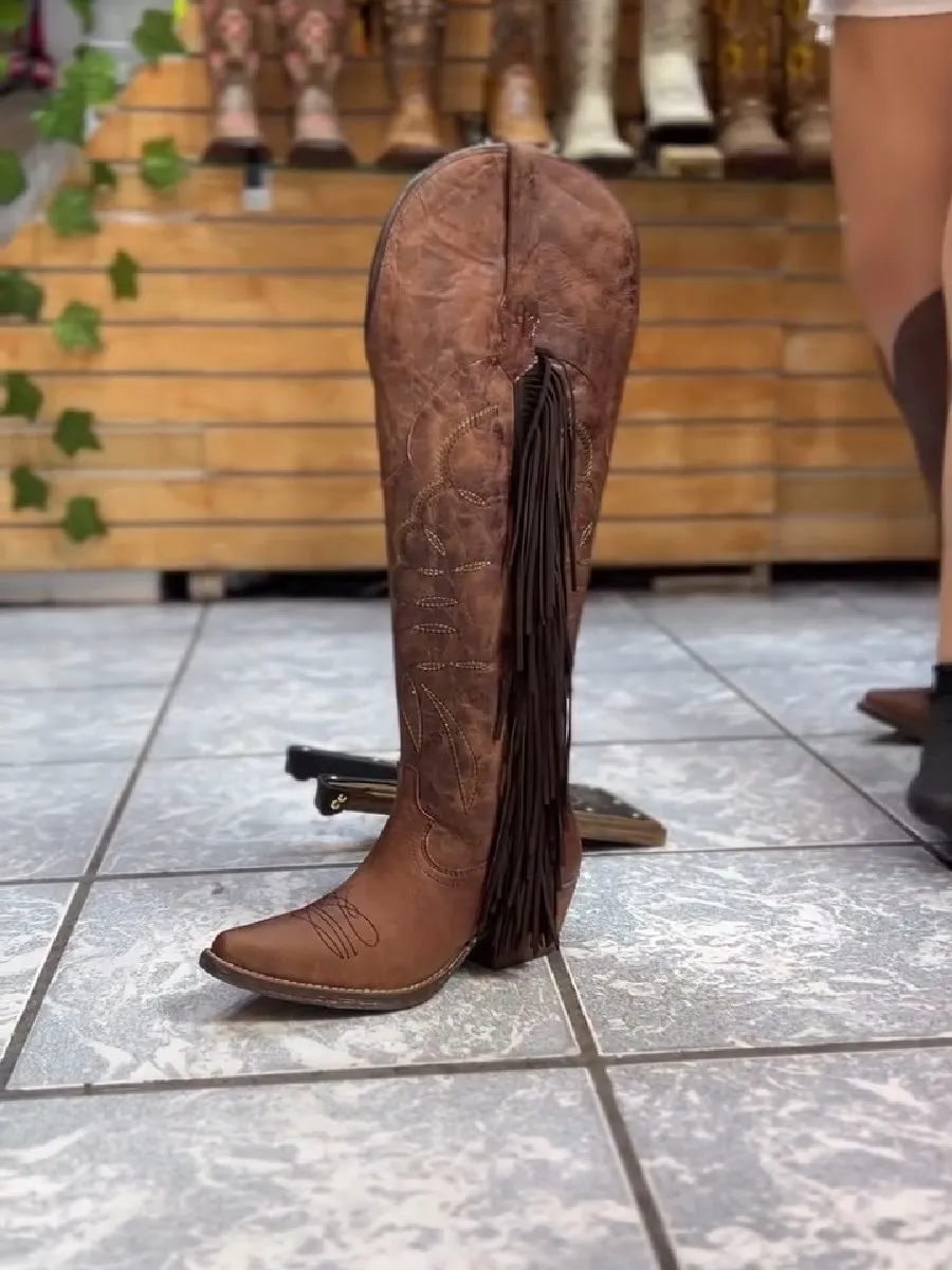 Women's Chunky Heel Large Size Long Tassel Boots