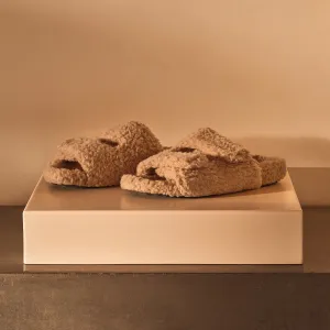 Women's Double Strap Shearling Slide - Taupe