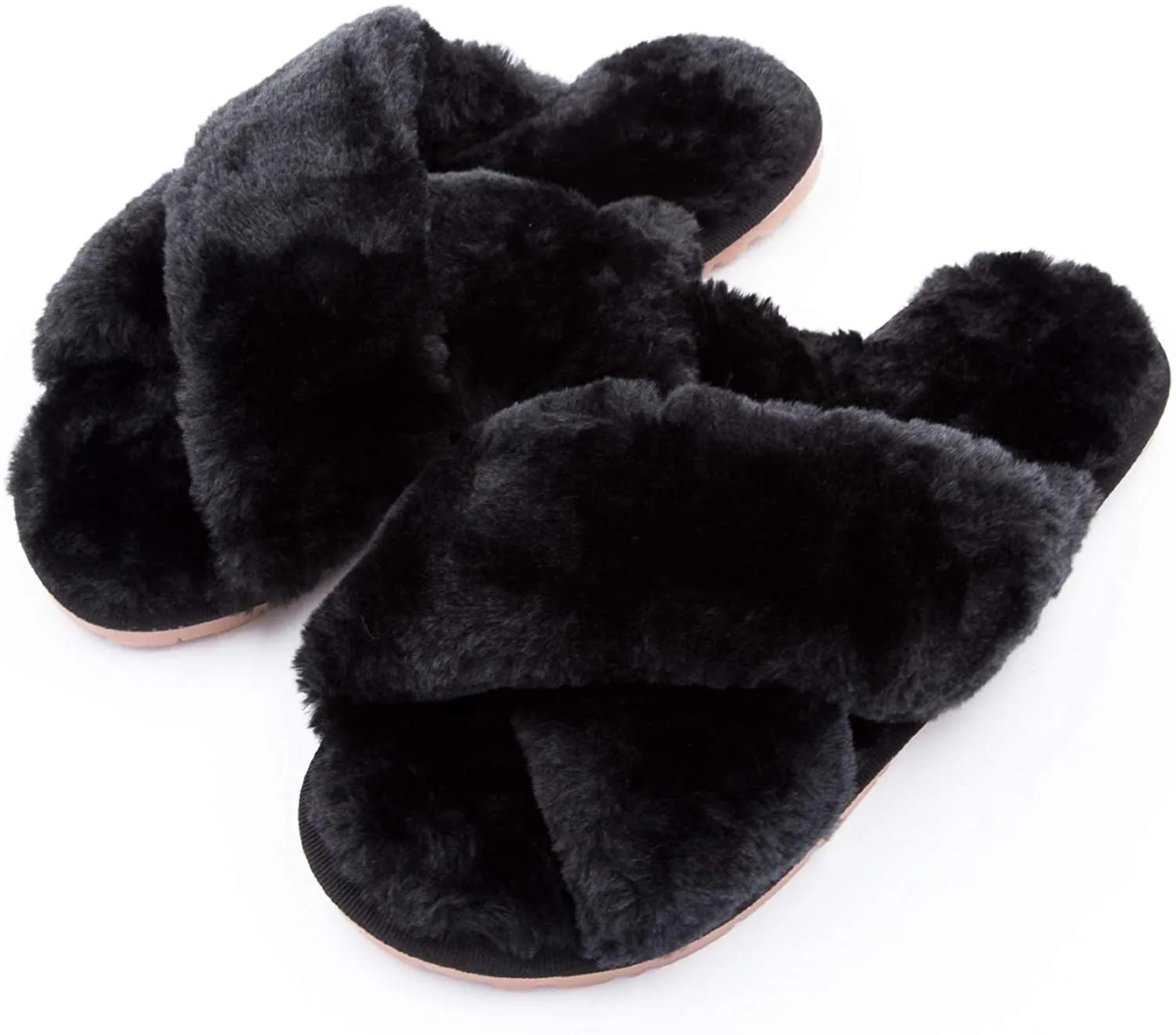 Women's Fuzzy Slippers（Black）