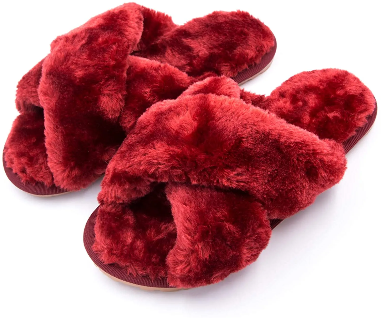 Women's Fuzzy Slippers（Wine Red）