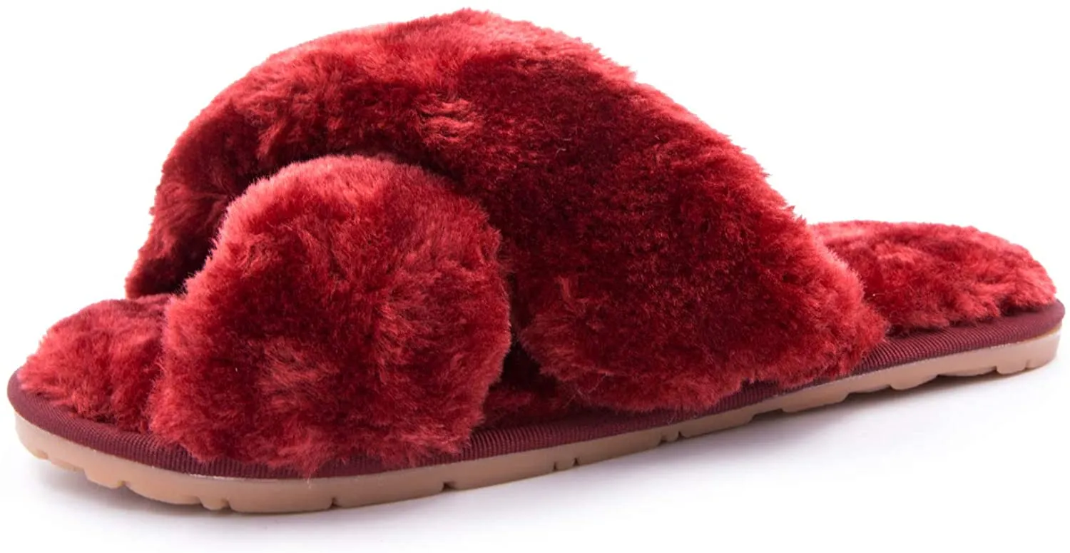 Women's Fuzzy Slippers（Wine Red）
