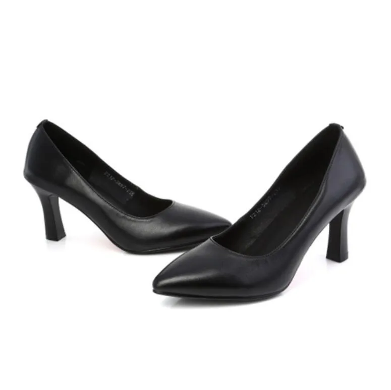 Women's Petite Size Black Heeled Work Shoes ES119