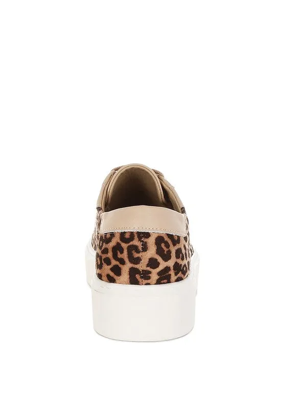 Women's Studded Leopard Print Chunky Leather Sneakers
