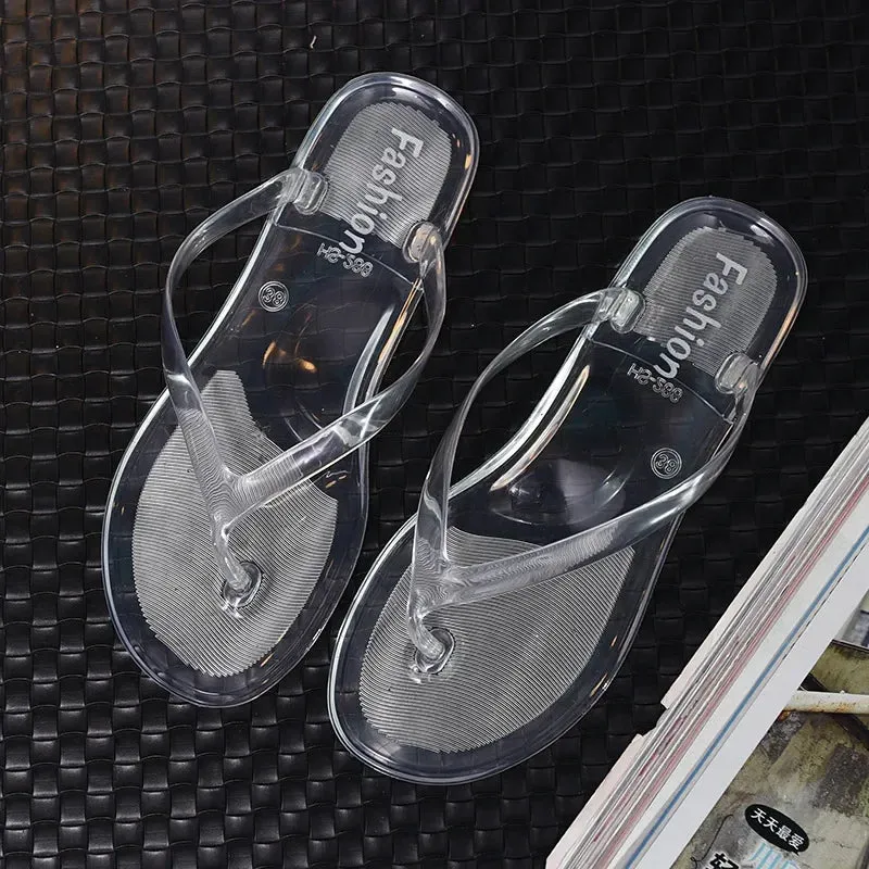 Women's Summer Slippers Transparent Outdoor Sandals Jelly Crystal Flip Flops Wear Flat Slippers Outside Beach Shoes Size 36-41