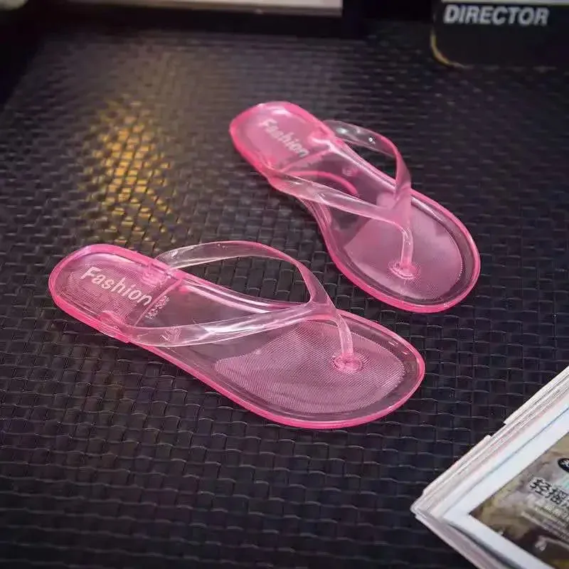 Women's Summer Slippers Transparent Outdoor Sandals Jelly Crystal Flip Flops Wear Flat Slippers Outside Beach Shoes Size 36-41