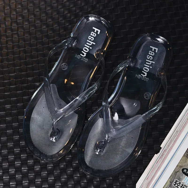 Women's Summer Slippers Transparent Outdoor Sandals Jelly Crystal Flip Flops Wear Flat Slippers Outside Beach Shoes Size 36-41