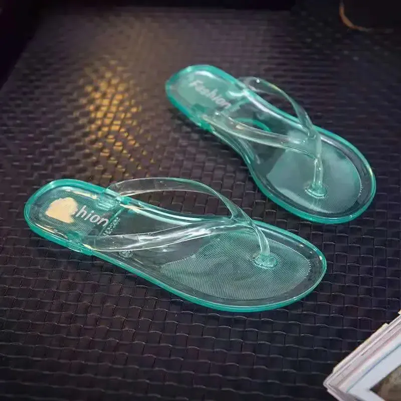 Women's Summer Slippers Transparent Outdoor Sandals Jelly Crystal Flip Flops Wear Flat Slippers Outside Beach Shoes Size 36-41