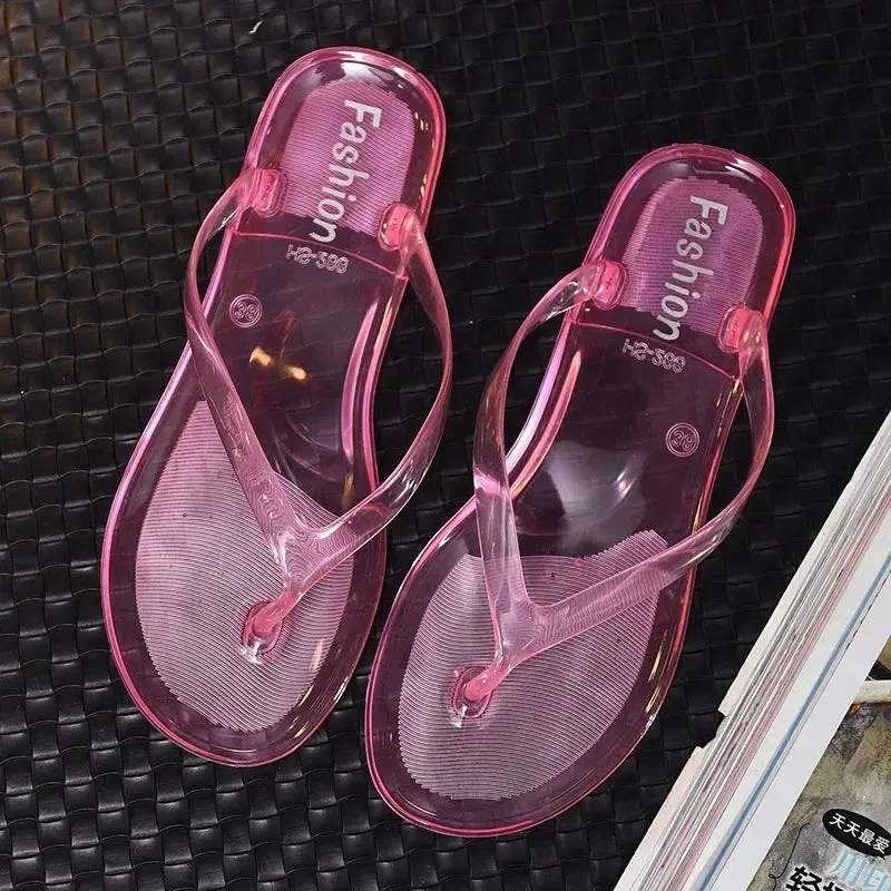 Women's Summer Slippers Transparent Outdoor Sandals Jelly Crystal Flip Flops Wear Flat Slippers Outside Beach Shoes Size 36-41