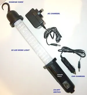 WORKSHOP LIGHT- 60 LED - 12v or 240v RECHARGEABLE- NEW IN PACK.