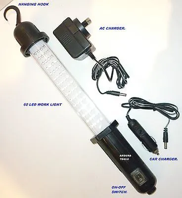 WORKSHOP LIGHT- 60 LED - 12v or 240v RECHARGEABLE- NEW IN PACK.
