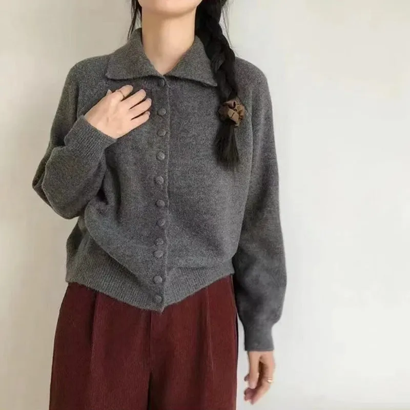 XIEYINSHE High-necked knitted cardigan women's New autumn and winter new retro Korean lazy style loose sweater jacket