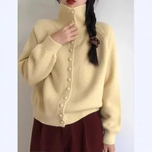 XIEYINSHE High-necked knitted cardigan women's New autumn and winter new retro Korean lazy style loose sweater jacket