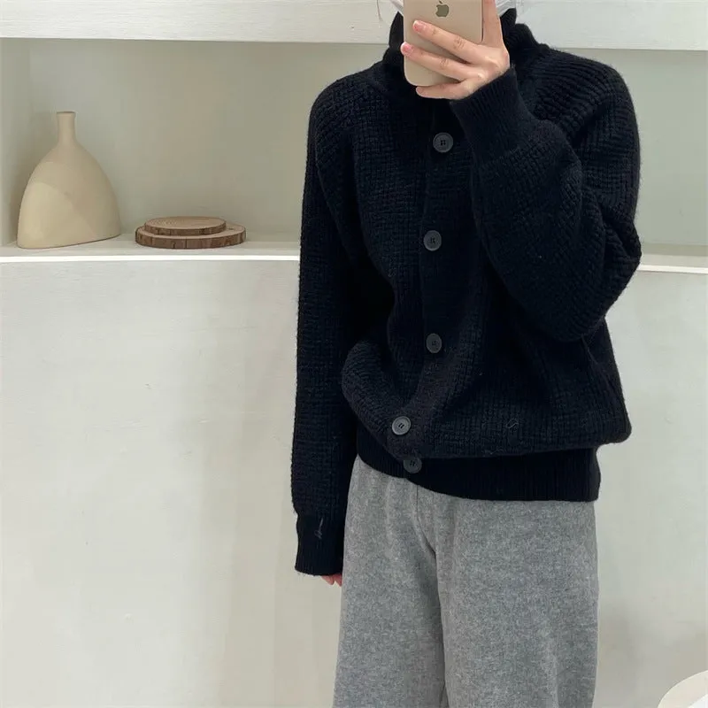 XIEYINSHE Retro knitted sweater women's  autumn and winter new Korean version long-sleeved top lazy wind loose solid color sweater jacket women