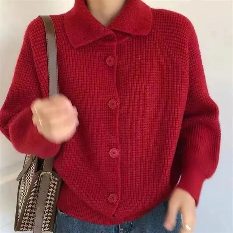 XIEYINSHE Retro knitted sweater women's  autumn and winter new Korean version long-sleeved top lazy wind loose solid color sweater jacket women