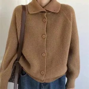 XIEYINSHE Retro knitted sweater women's  autumn and winter new Korean version long-sleeved top lazy wind loose solid color sweater jacket women