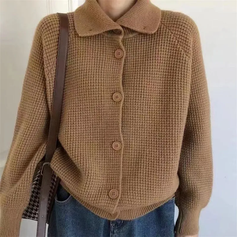 XIEYINSHE Retro knitted sweater women's  autumn and winter new Korean version long-sleeved top lazy wind loose solid color sweater jacket women