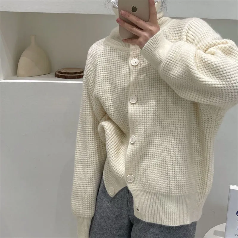 XIEYINSHE Retro knitted sweater women's  autumn and winter new Korean version long-sleeved top lazy wind loose solid color sweater jacket women