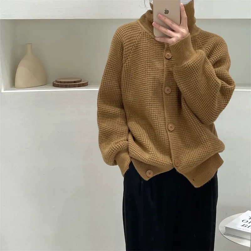 XIEYINSHE Retro knitted sweater women's  autumn and winter new Korean version long-sleeved top lazy wind loose solid color sweater jacket women