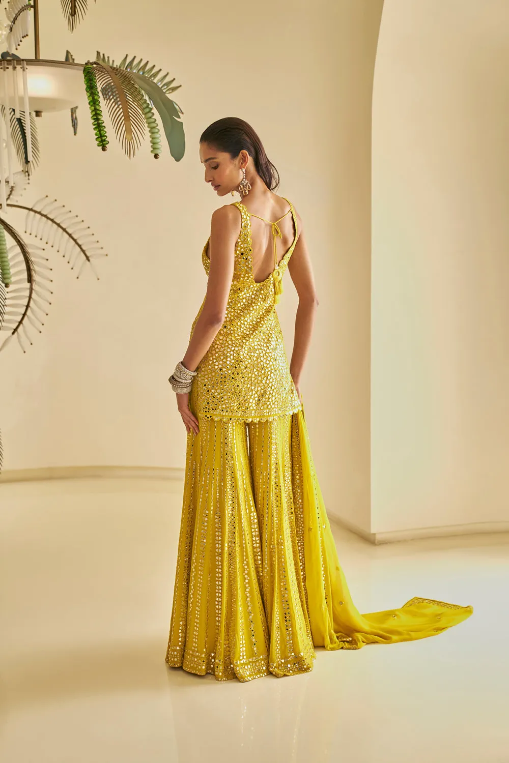 Yellow Mirror Work Sharara Set
